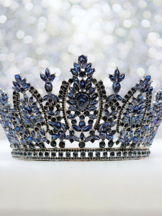 Royal blue crystal crown, silver tiara, beauty pageant crown, bridal headpiece main image 8